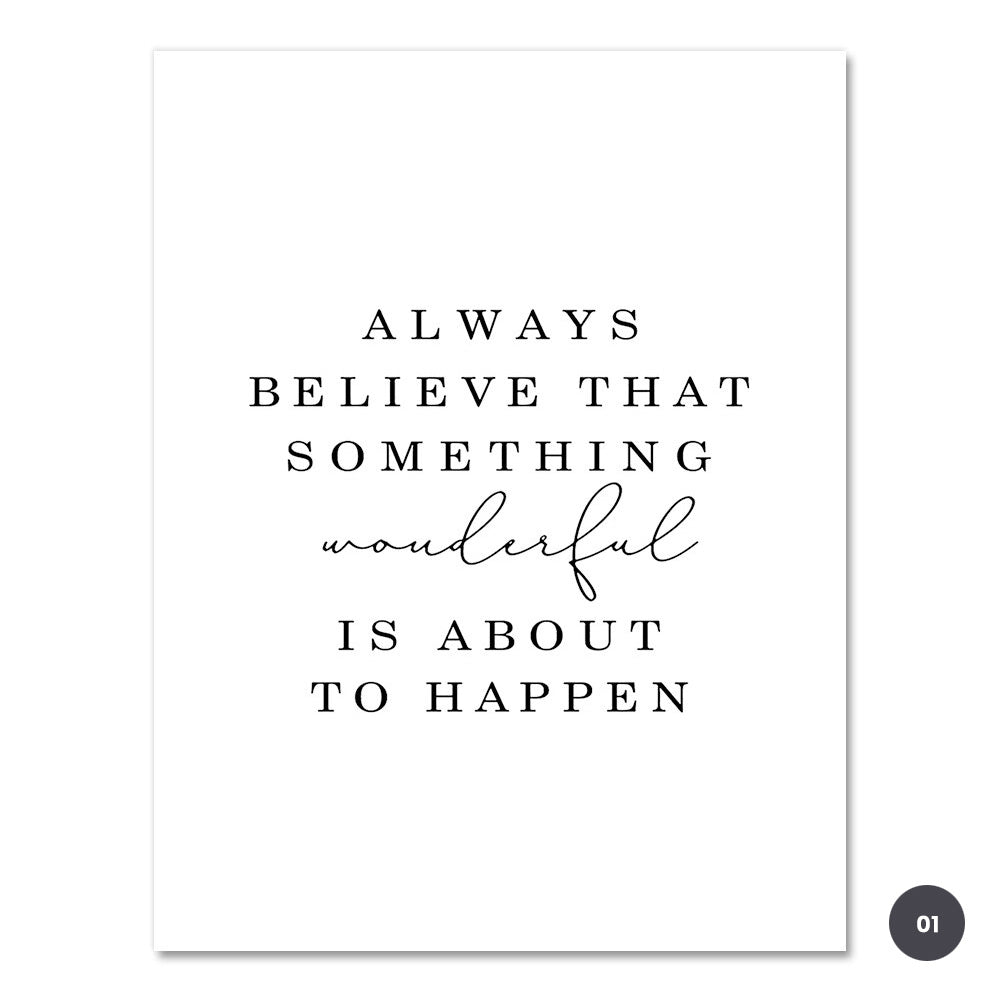Always Believe Fashion Quotes Wall Art Fine Art Canvas Prints Black White Minimalist Posters Pictures For Living Room Girl's Bedroom Salon Art Decor