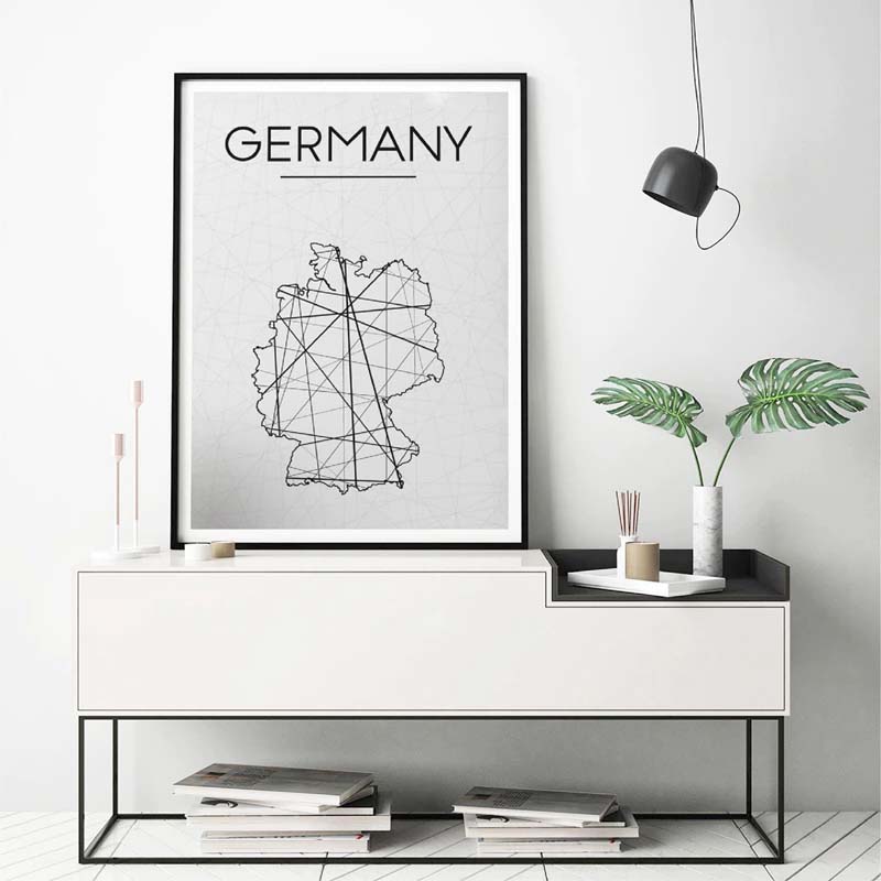 Germany Map Wall Art Abstract Geometric Design Black White Minimalist Fine Art Canvas Prints Pictures For Living Room Home Office Nordic Art Decor