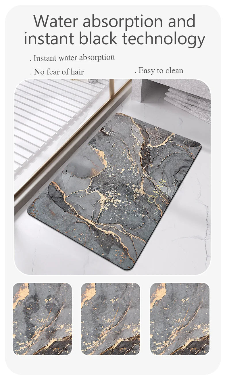 Bathroom Mat Anti-Slip Nordic Style Fashionable Liquid Marble Bathroom Shower Mat For Modern Washroom Rubber Foam Mat - Available in 3 Sizes
