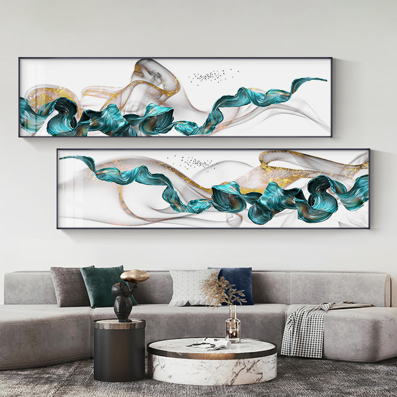 Flowing Golden Jade Splash Wide Format Abstract Landscape Wall Art Fine Art Canvas Print Pictures For Living Room Bedroom Art Decor