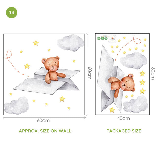 Cute Teddy Bear Moon Cloud And Stars Wall Decals For Kids Room Removable Wall Stickers For Baby Room Nordic Nursery Wall Creative DIY Art Decor