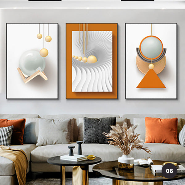 Modern Aesthetics Abstract Triptych Golden Leaf Wall Art Fine Art Canvas Prints Pictures For Living Room Dining Room Home Office Interiors Set of 3