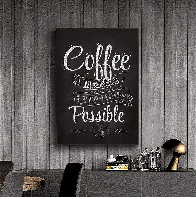 Retro Café Chalkboard Style Coffee Quote Wall Art Fine Art Canvas Print Black White Poster Picture For Kitchen Dining Room Coffee Shop Art Decor