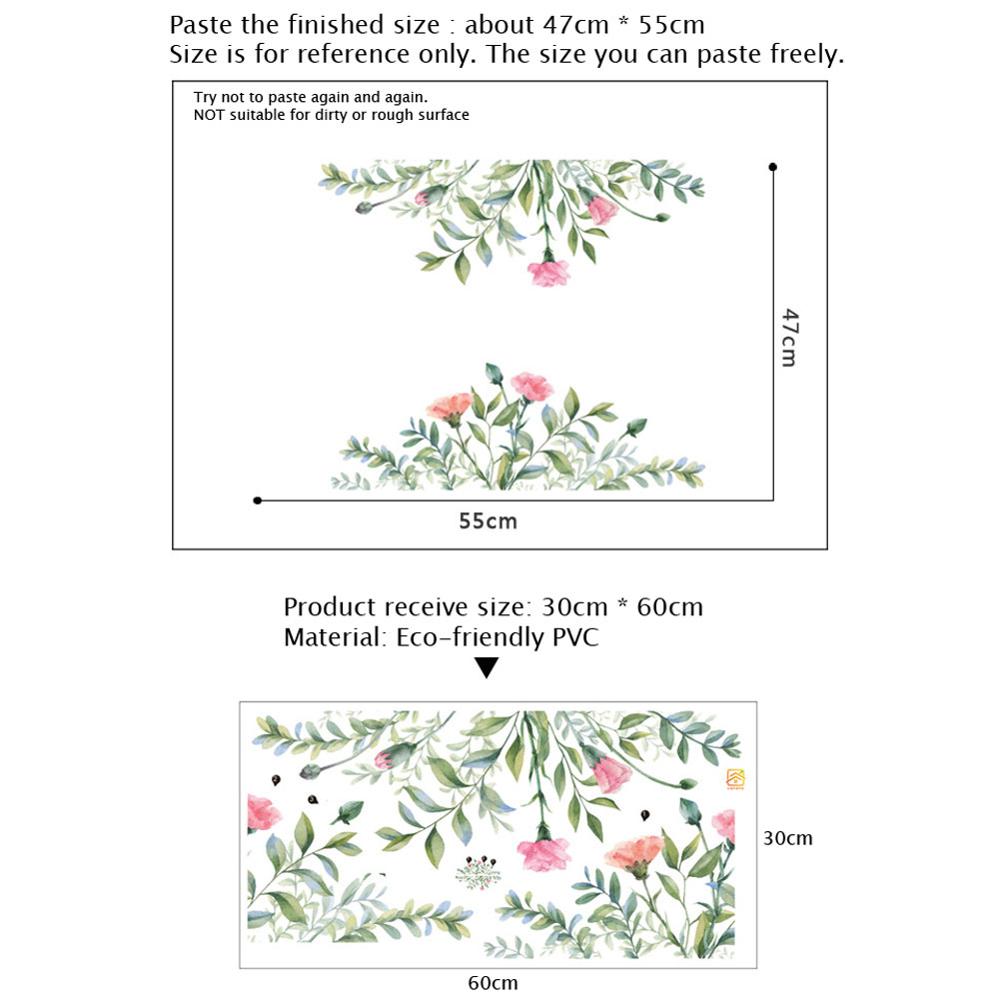 Green Leaves And Flowers Wall Mural Removable PVC Wall Decals For Living Room Bedroom Simple Modern Creative DIY Home Makeover Wall Art Decor