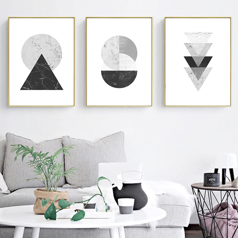 Minimalist Abstract Marble Geometric Nordic Wall Art Black White Gray Fine Art Canvas Prints Modern Pictures For Living Room Bedroom Home Office Decor