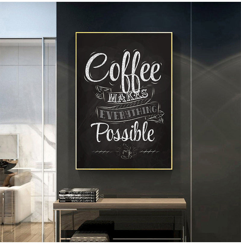 Retro Café Chalkboard Style Coffee Quote Wall Art Fine Art Canvas Print Black White Poster Picture For Kitchen Dining Room Coffee Shop Art Decor