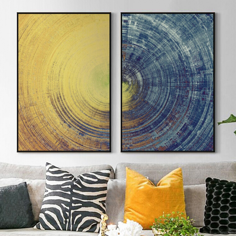 Yellow Meets Blue Contemporary Wall Art Fine Art Canvas Prints Abstract Circle Pictures For Office Interiors Living Room Modern Home Wall Art Decor