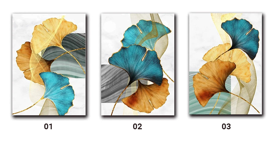 Modern Abstract Floral Wall Art Blue Green Yellow Golden Fine Art Canvas Prints Luxury Pictures For Living Room Bedroom Office Hotel Contemporary Interiors