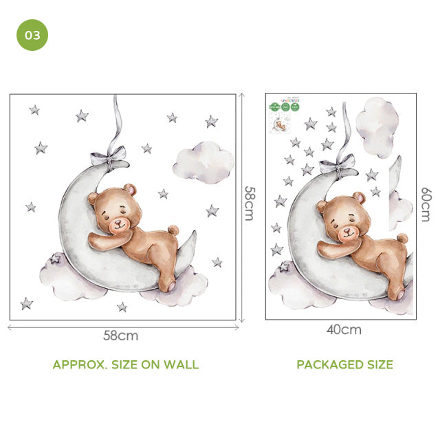 Cute Teddy Bear Moon Cloud And Stars Wall Decals For Kids Room Removable Wall Stickers For Baby Room Nordic Nursery Wall Creative DIY Art Decor