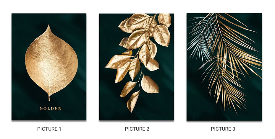 Golden Leaf Wall Art Minimalist Nordic Tropical Plants Fine Art Canvas Prints Luxury Pictures For Living Room Dining Room Modern Home Decor