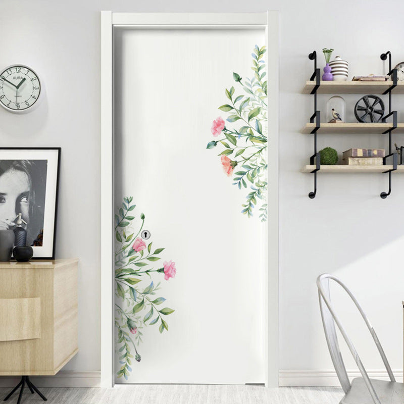 Green Leaves And Flowers Wall Mural Removable PVC Wall Decals For Living Room Bedroom Simple Modern Creative DIY Home Makeover Wall Art Decor