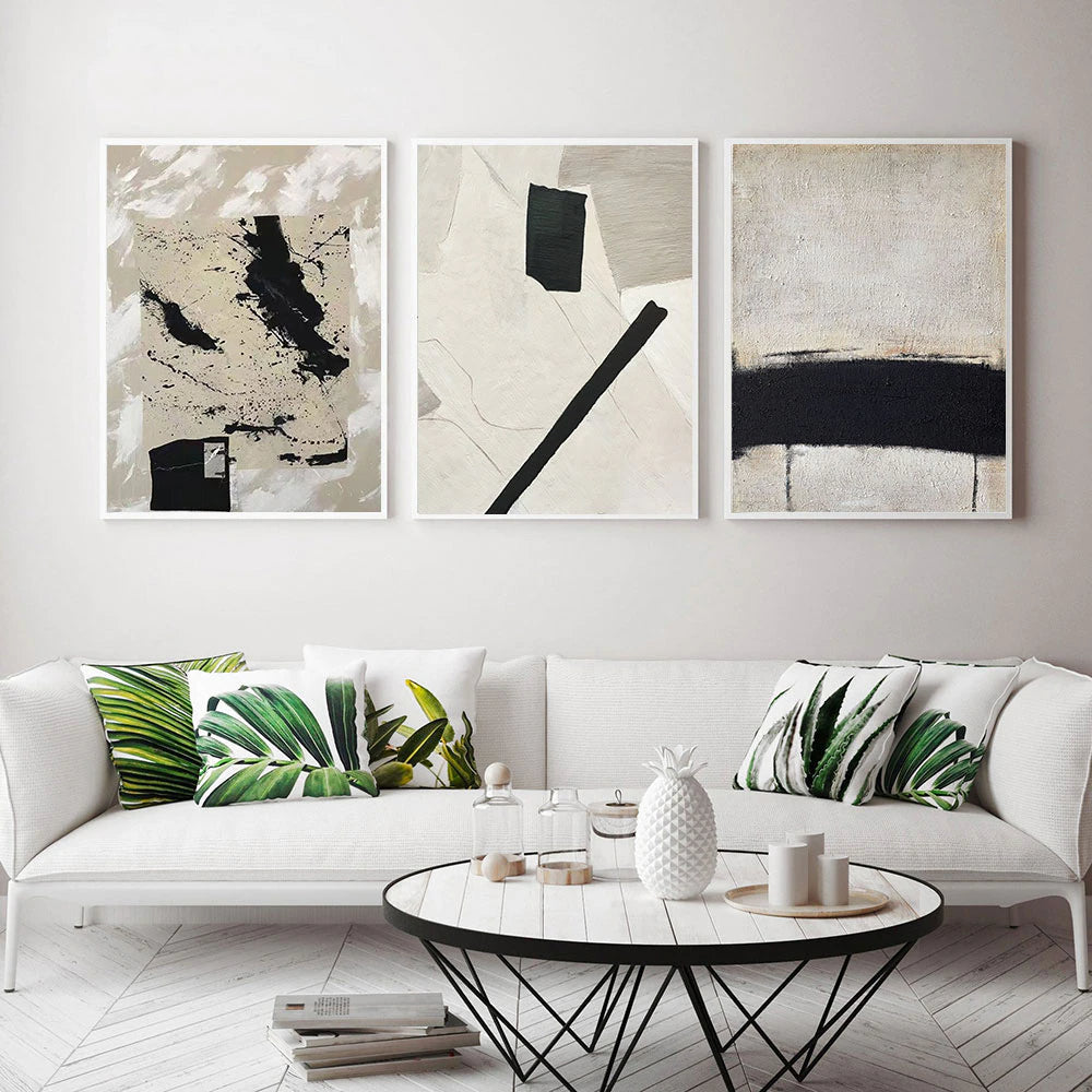 Contemporary Abstract Beige Black Textural Wall Art Fine Art Canvas Prints Modern Pictures For Living Room Dining Room Home Office Art Decor