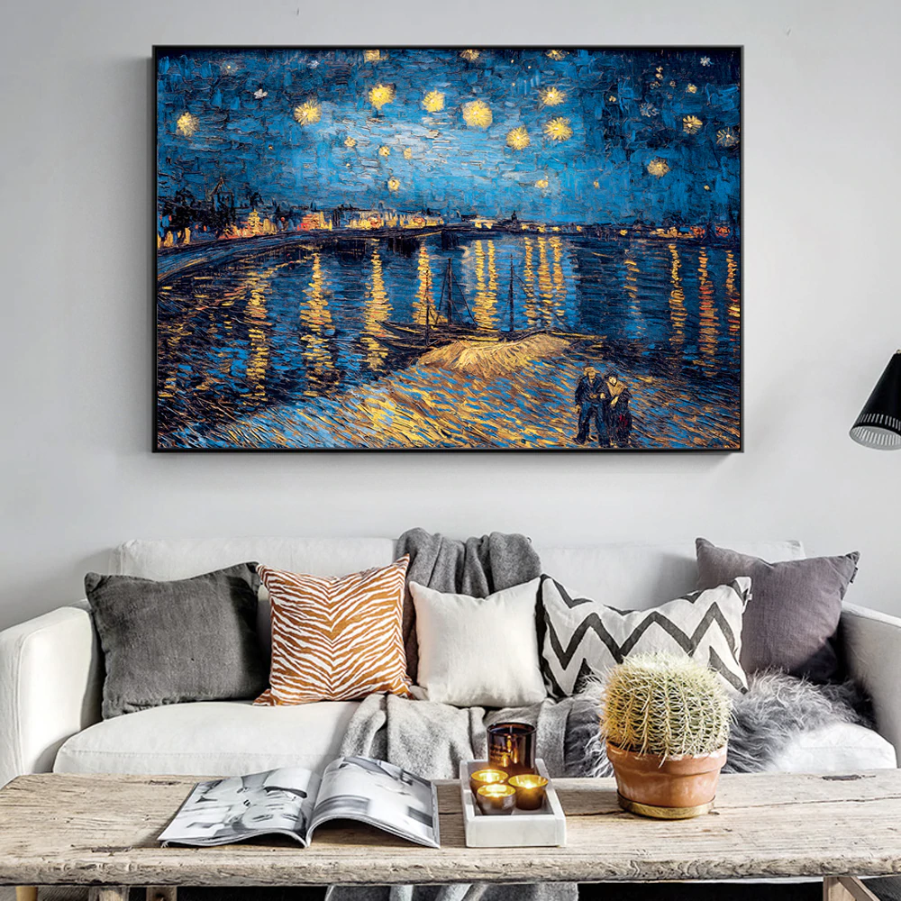 Famous Paintings Reproduction Van Gogh Starry Night Over The Rhone Post-Impressionist Fine Art Canvas Print For Living Room Wall Decor
