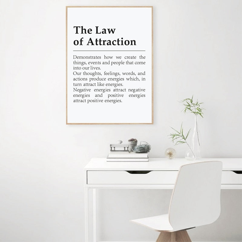 Definition Of The Law Of Attraction Fine Art Canvas Print Black White Text Minimalist Wall Art Daily Motivational Posters For Bedroom Living Room Decor