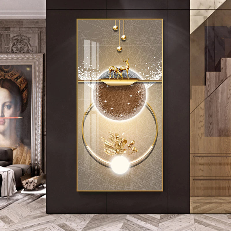 Golden Circle Of Light Nordic Abstract Auspicious Wall Art Fine Art Canvas Prints Modern Skyscraper Format Pictures For Luxury Living Room Wall Decor