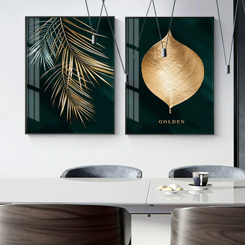Golden Leaf Wall Art Minimalist Nordic Tropical Plants Fine Art Canvas Prints Luxury Pictures For Living Room Dining Room Modern Home Decor