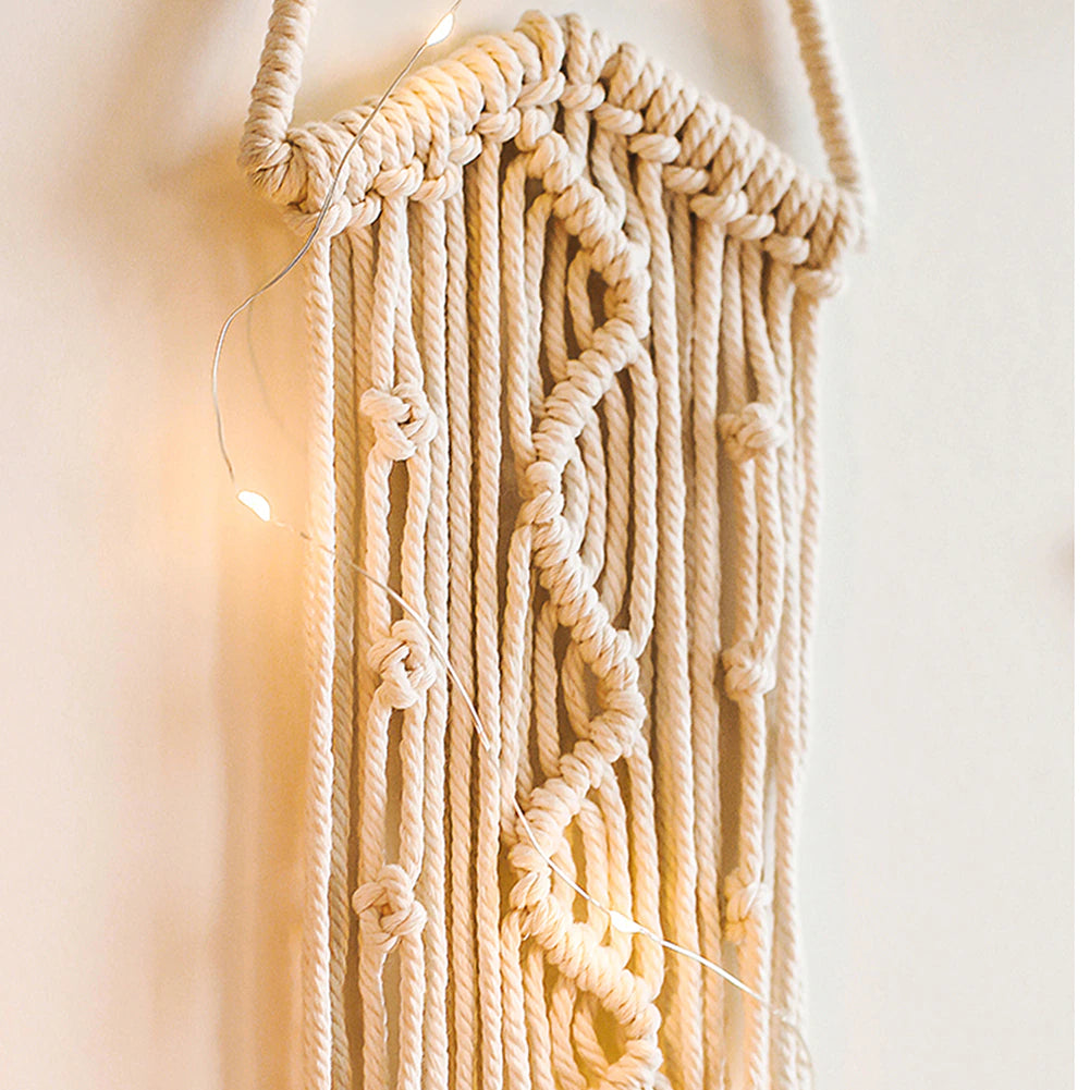 Fairy Light Dream Catcher Naturally Inspired Earthy Moon And Stars Cotton Macrame Hanging Decoration For Bedroom Living Room Essential Nordic Home Decor