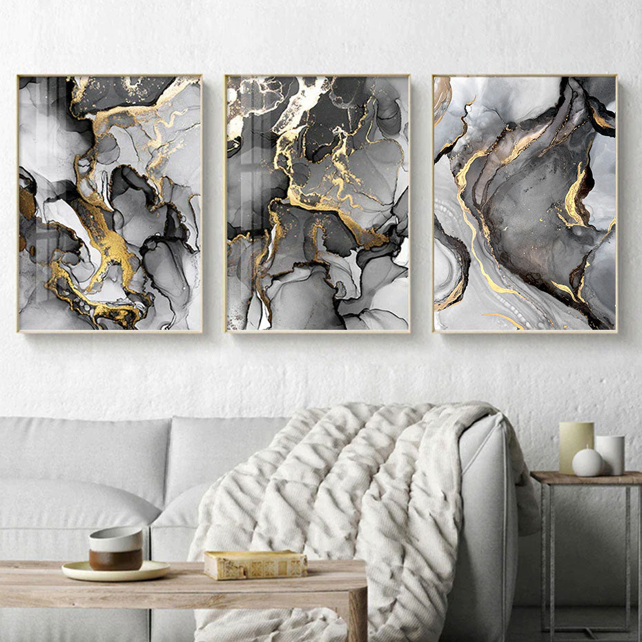 Liquid Golden Gray Marble Print Wall Art Fine Art Canvas Prints Abstract Fashion Pictures For Luxury Living Room Nordic Home Office Art Decor