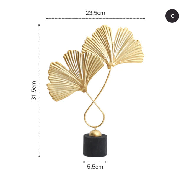 Creative Golden Floral Leaves Auspicious Ornament Elegant Statuette For Modern Living Room Nordic Home Interior Styling