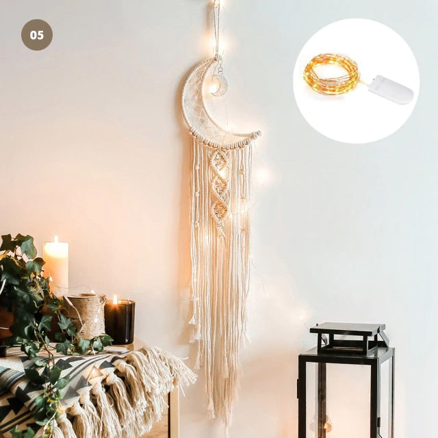 Moon And Stars Dream Catcher Naturally Inspired Cotton Macrame Earthy Hanging Decoration For Bedroom Living Room Essential Nordic Home Decor
