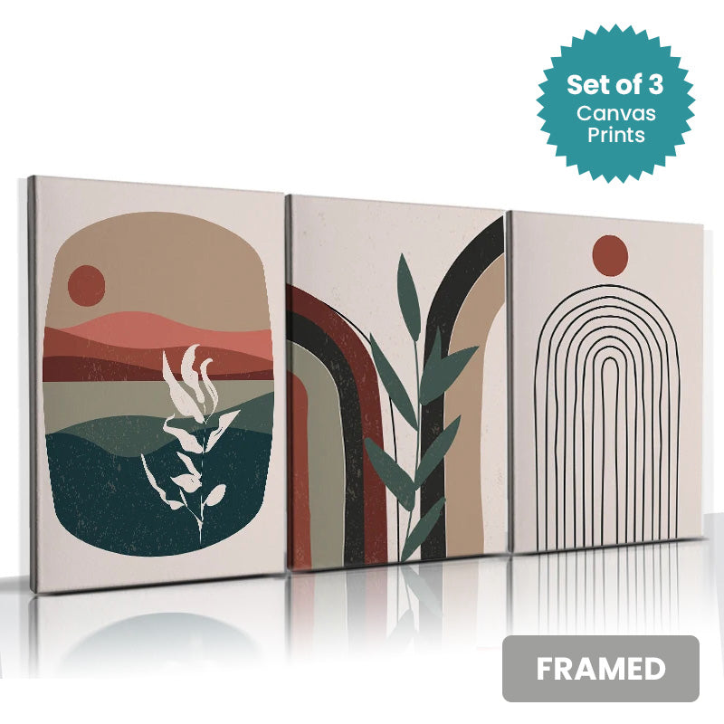 Set of 3Pcs FRAMED Canvas Prints - Nordic Lifestyle Abstract Wall Art Canvas Prints Framed With Wood Frame. Size Options: 20x30cm, 30x40cm