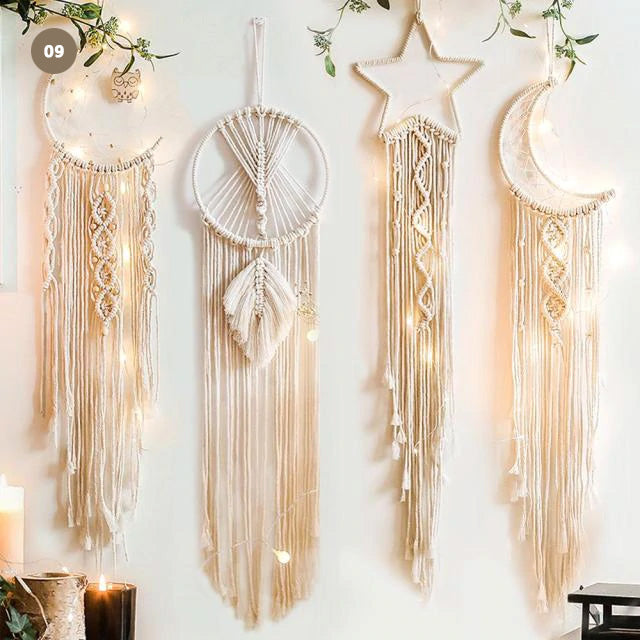 Moon And Stars Dream Catcher Naturally Inspired Cotton Macrame Earthy Hanging Decoration For Bedroom Living Room Essential Nordic Home Decor