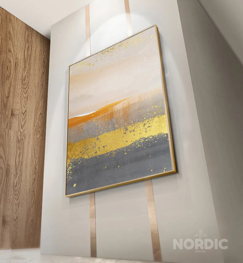 Abstract Nordic Landscape Wall Art Fine Art Canvas Prints Golden Rustic Hues Pictures For Modern Apartment Living Room Contemporary Home Decor