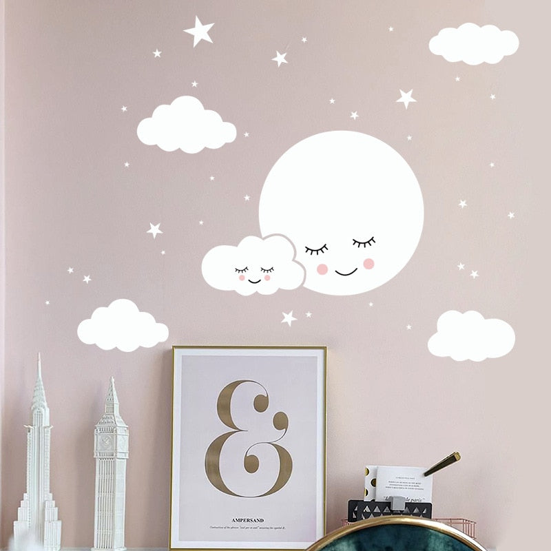 Sweet Dreams Cute Clouds White Wall Decals Removable PVC Vinyl Wall Murals For Baby's Bedroom Kids Room Creative Simple DIY Nordic Style Nursery Wall Art Decor