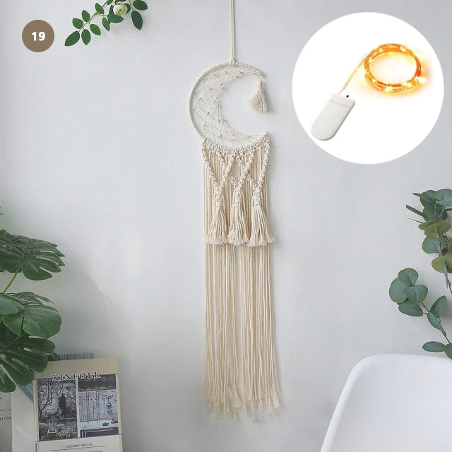 Moon And Stars Dream Catcher Naturally Inspired Cotton Macrame Earthy Hanging Decoration For Bedroom Living Room Essential Nordic Home Decor