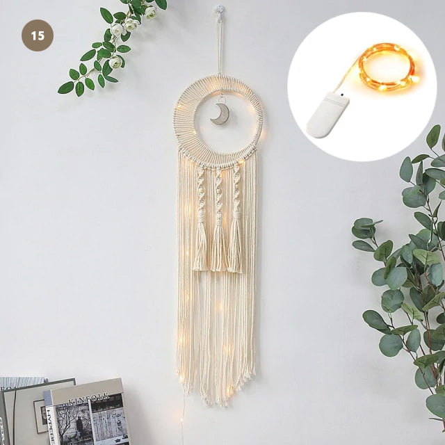 Moon And Stars Dream Catcher Naturally Inspired Cotton Macrame Earthy Hanging Decoration For Bedroom Living Room Essential Nordic Home Decor
