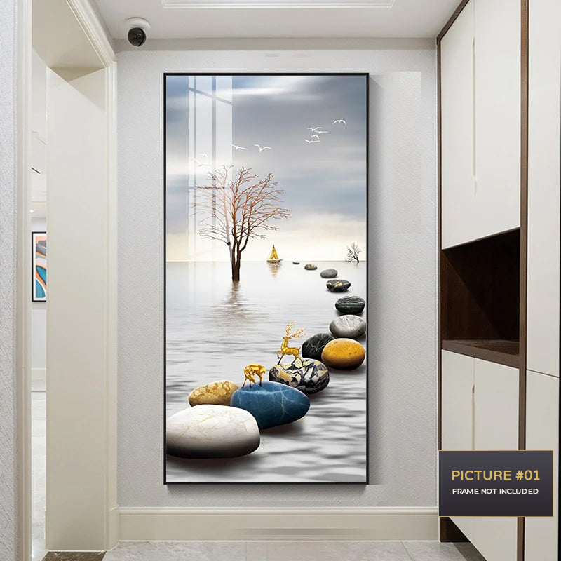 Golden Circle Of Light Nordic Abstract Auspicious Wall Art Fine Art Canvas Prints Modern Skyscraper Format Pictures For Luxury Living Room Wall Decor
