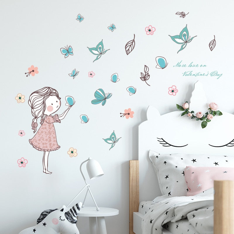 Cute Butterflies Girl's Room Wall Mural Removable PVC Wall Decal For Girls Bedroom Decor Simple Creative DIY Makeover For Nursery Room Wall Art Decoration