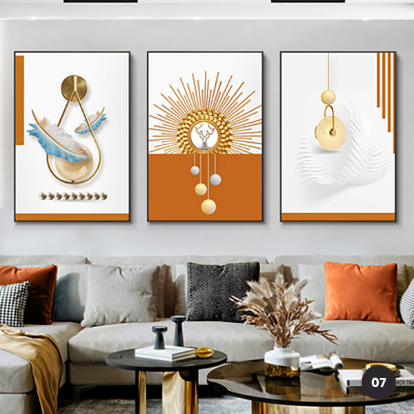 Modern Aesthetics Abstract Triptych Golden Leaf Wall Art Fine Art Canvas Prints Pictures For Living Room Dining Room Home Office Interiors Set of 3
