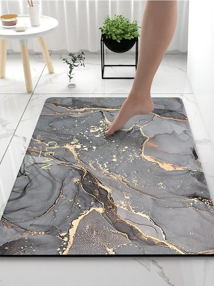 Bathroom Mat Anti-Slip Nordic Style Fashionable Liquid Marble Bathroom Shower Mat For Modern Washroom Rubber Foam Mat - Available in 3 Sizes