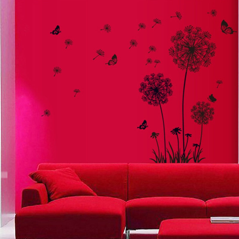 Dandelion Wall Art Mural PVC Sticker For Wall Or Window Black Dandelion Silhouettes Vinyl Decals For Decorating Plain Walls Windows Creative Home Art Interior Decor