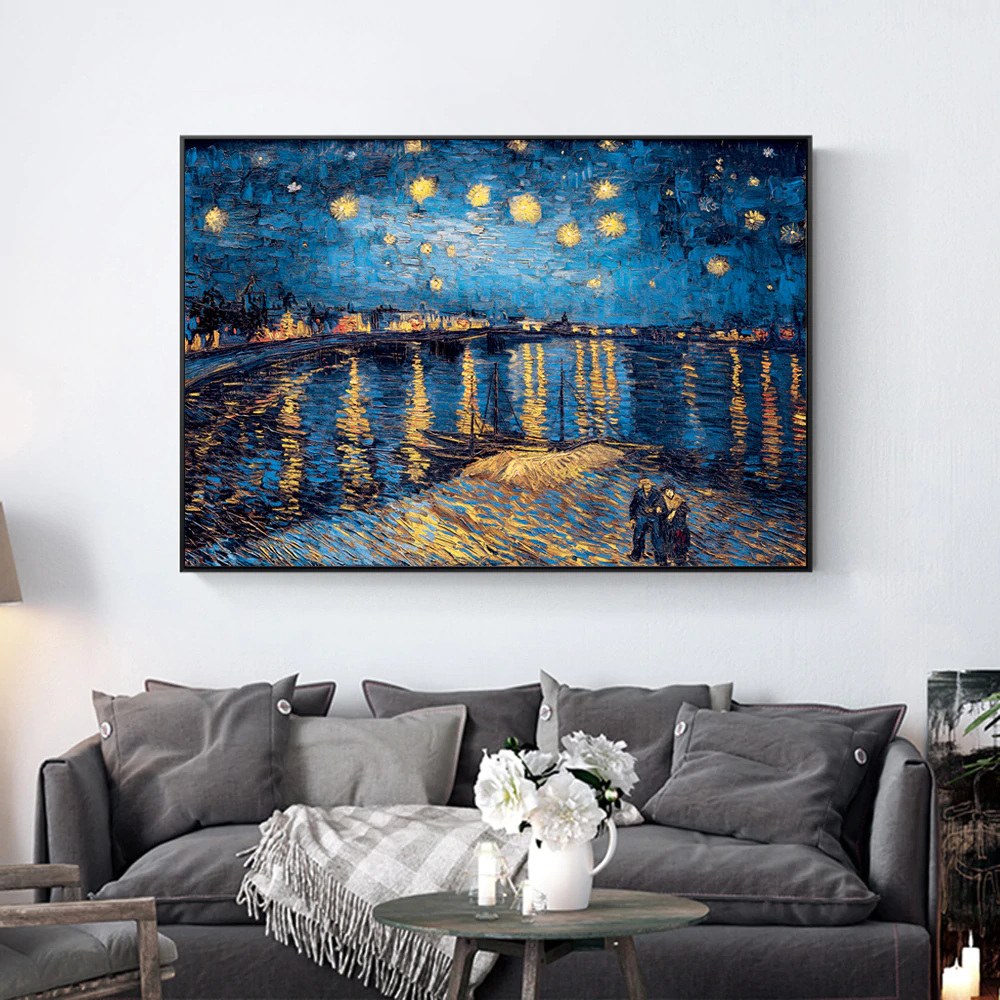 Famous Paintings Reproduction Van Gogh Starry Night Over The Rhone Post-Impressionist Fine Art Canvas Print For Living Room Wall Decor