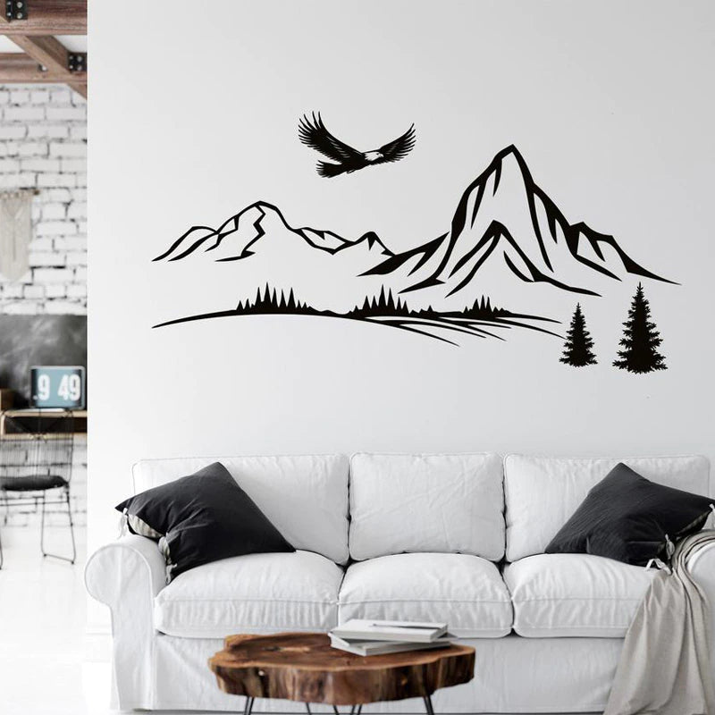 Eagle Mountain Landscape Vinyl Wall Mural Art Decor Removable Self Adhesive PVC Wall Decal For Living Room Kitchen Kid's Bedroom Creative DIY Home Decor
