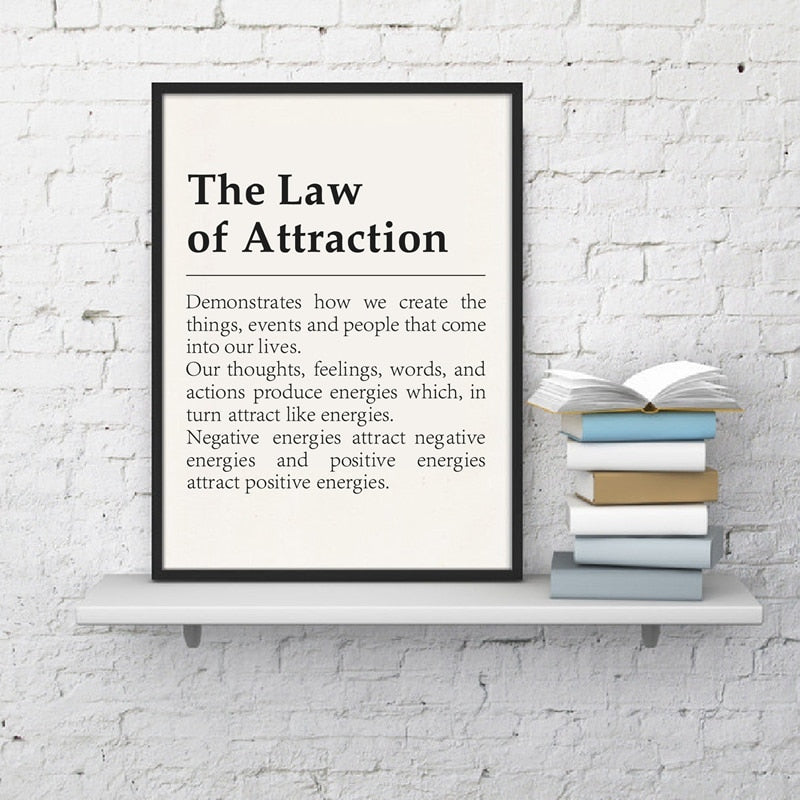 Definition Of The Law Of Attraction Fine Art Canvas Print Black White Text Minimalist Wall Art Daily Motivational Posters For Bedroom Living Room Decor