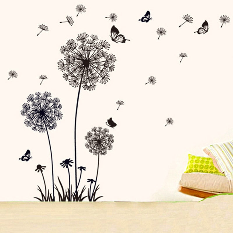 Dandelion Wall Art Mural PVC Sticker For Wall Or Window Black Dandelion Silhouettes Vinyl Decals For Decorating Plain Walls Windows Creative Home Art Interior Decor