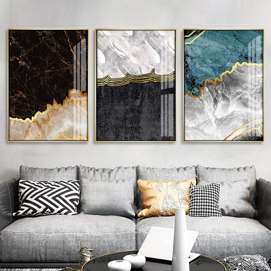 Modern Abstract Gold Marble Texture Background Canvas Painting Interior Poster Print Wall Art Picture Living Room Home Decor