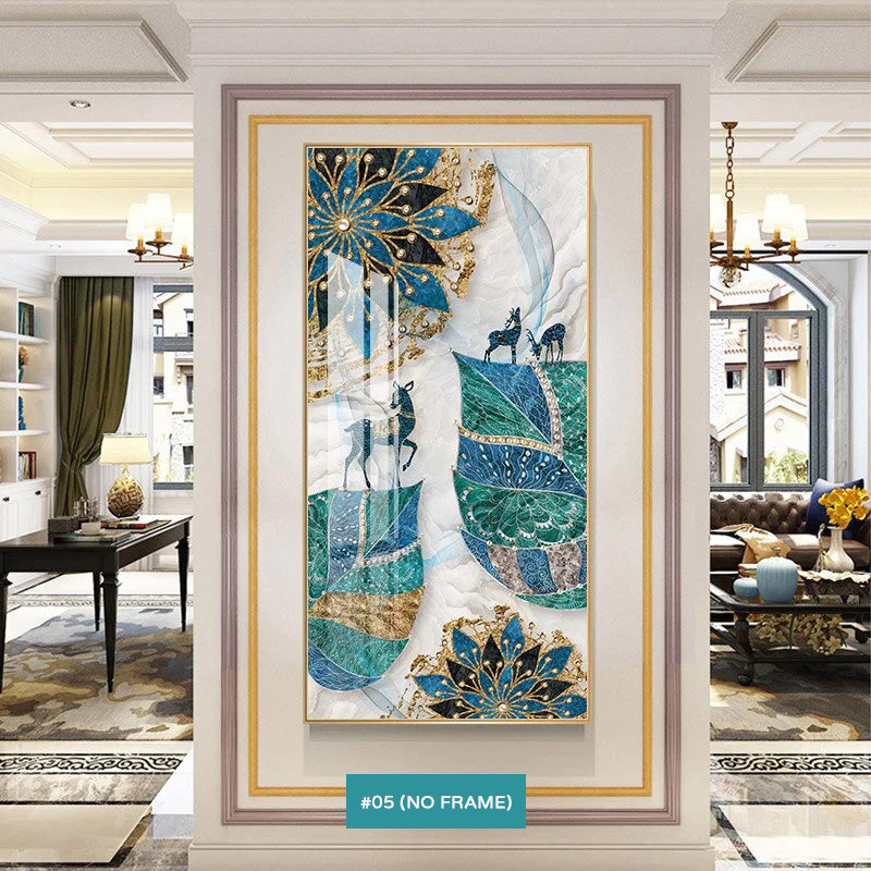 Abstract Auspicious Mystical Deer Landscape Wall Art Fine Art Canvas Prints Pictures For Luxury Living Room Dining Room Entrance Hallway Art Decoration