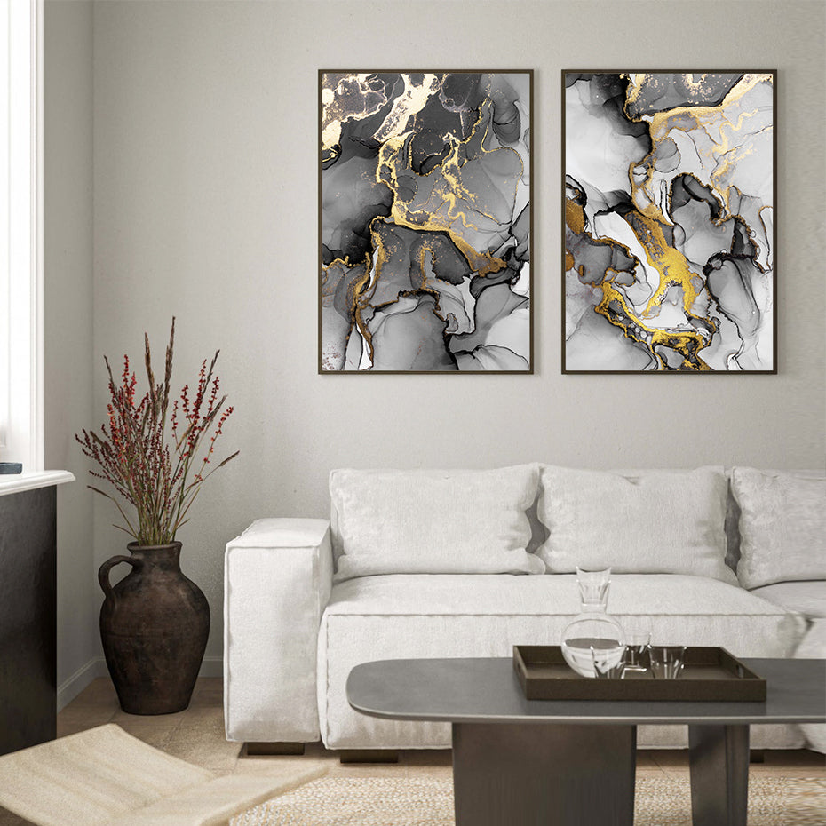 Liquid Golden Gray Marble Print Wall Art Fine Art Canvas Prints Abstract Fashion Pictures For Luxury Living Room Nordic Home Office Art Decor